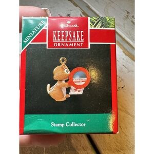 Hallmark Keepsake "Stamp Collector" 1990`Miniature-Little Chipmunk W/Stamp